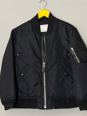Moussy Black bomber jacket with silver zips and pockets. Size 1 / small